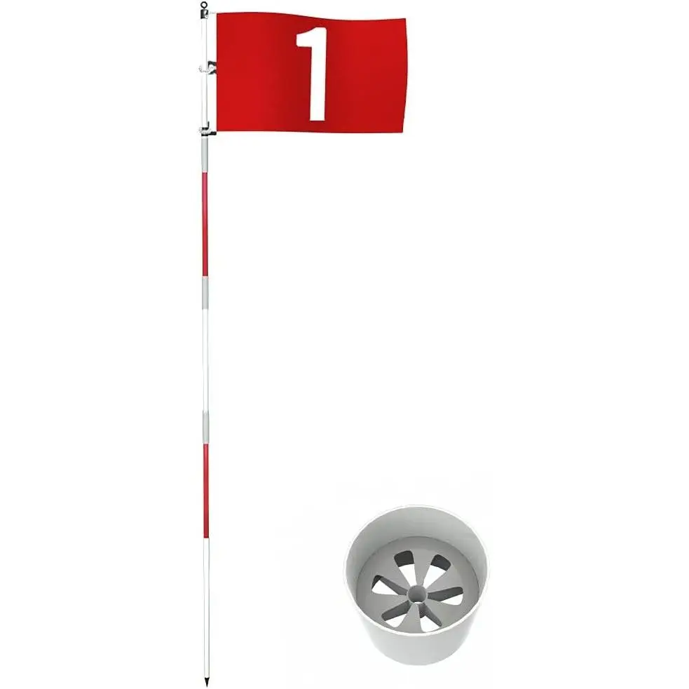 6ft Detachable Golf Flagstick Golf Flag and Cup, Upgrade Anti-Rust Glass Fiber 5-Section Design Golf Hole Cup for Yard Driving Range Backyard Golf Practice