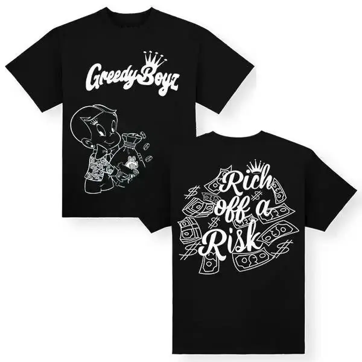 GreedyBoyz T-shirt - Casual Cotton Unisex Short Sleeve T-shirt with "Rich off a Risk" Design - Machine Washable - All Seasons - Classic StyleNovelty Graphic T Shirt funny tshirt Undershirts Tees Casual Streetwear Classic Plain Men's Women Cotton Moisture