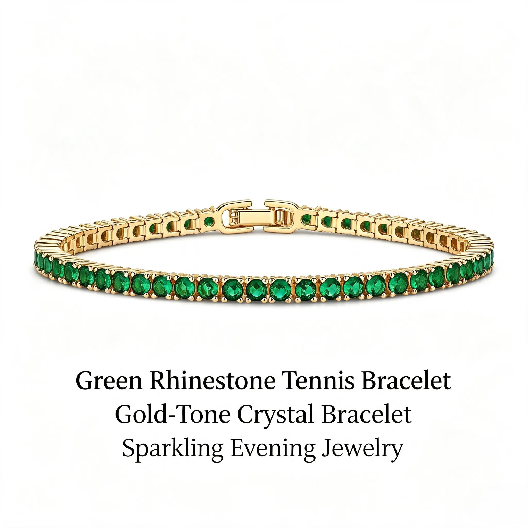 Alloy Gold Plated Green Cubic Zirconia Tennis Bracelet For Women, Dainty Round CZ Tennis Chain, Hypoallergenic Sparkling Crystal Bracelet, Trendy Daily Jewelry Gift For Her