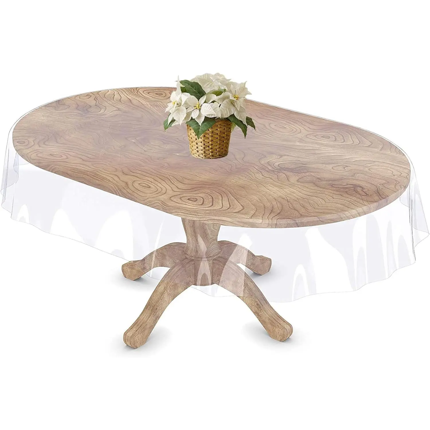 Clear Table Cover Protector - Oval Clear 60x 90 Inch Plastic Tablecloth Vinyl Transparent Kitchen  Dining Desk Protector