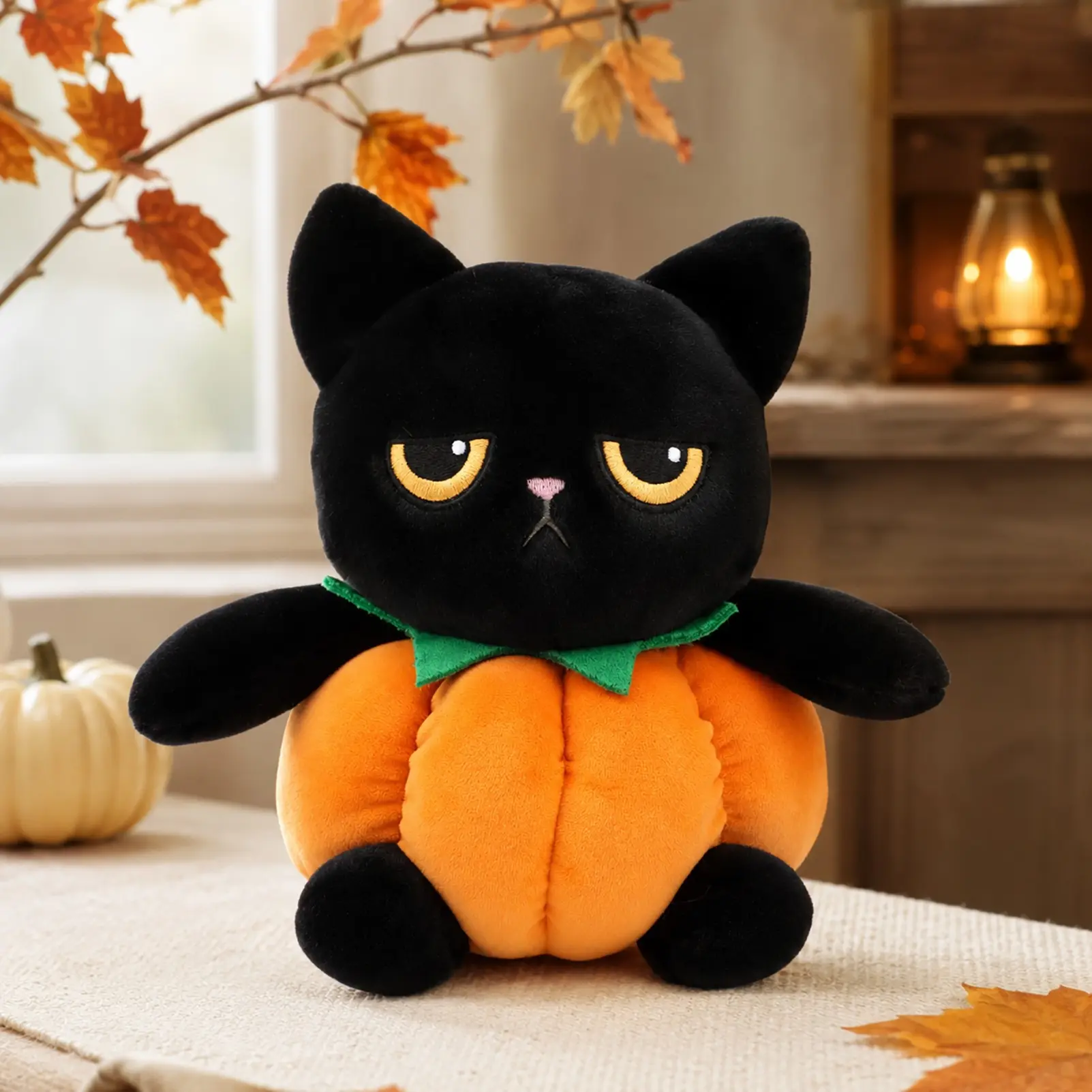 Black Cat Pumpkin Plush Toy, Soft Halloween Cat Stuffed Animal, Cute Pumpkin Cat Plush Doll, Halloween Home Decor, Cozy Fall Plush Decoration, Gift for Kids, Friends, Plush Toy Lovers, Halloween Party Decoration