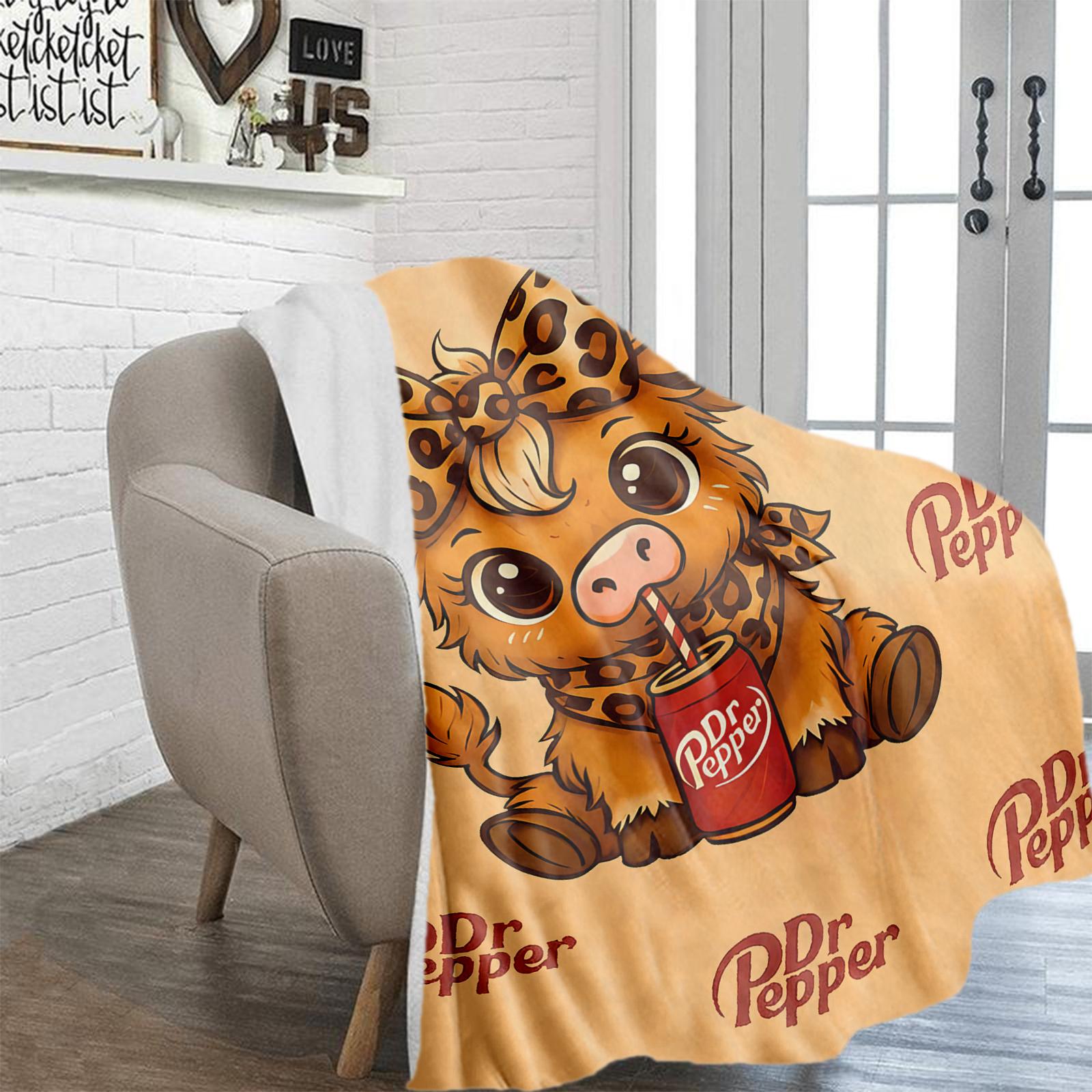 Cartoon Cute Highland Cow Pattern Blanket Dr Pepper Soft Warm Throw Blanket  Warm Nap Blanket for Home Office Travel Camping Gifts cozy lightweight