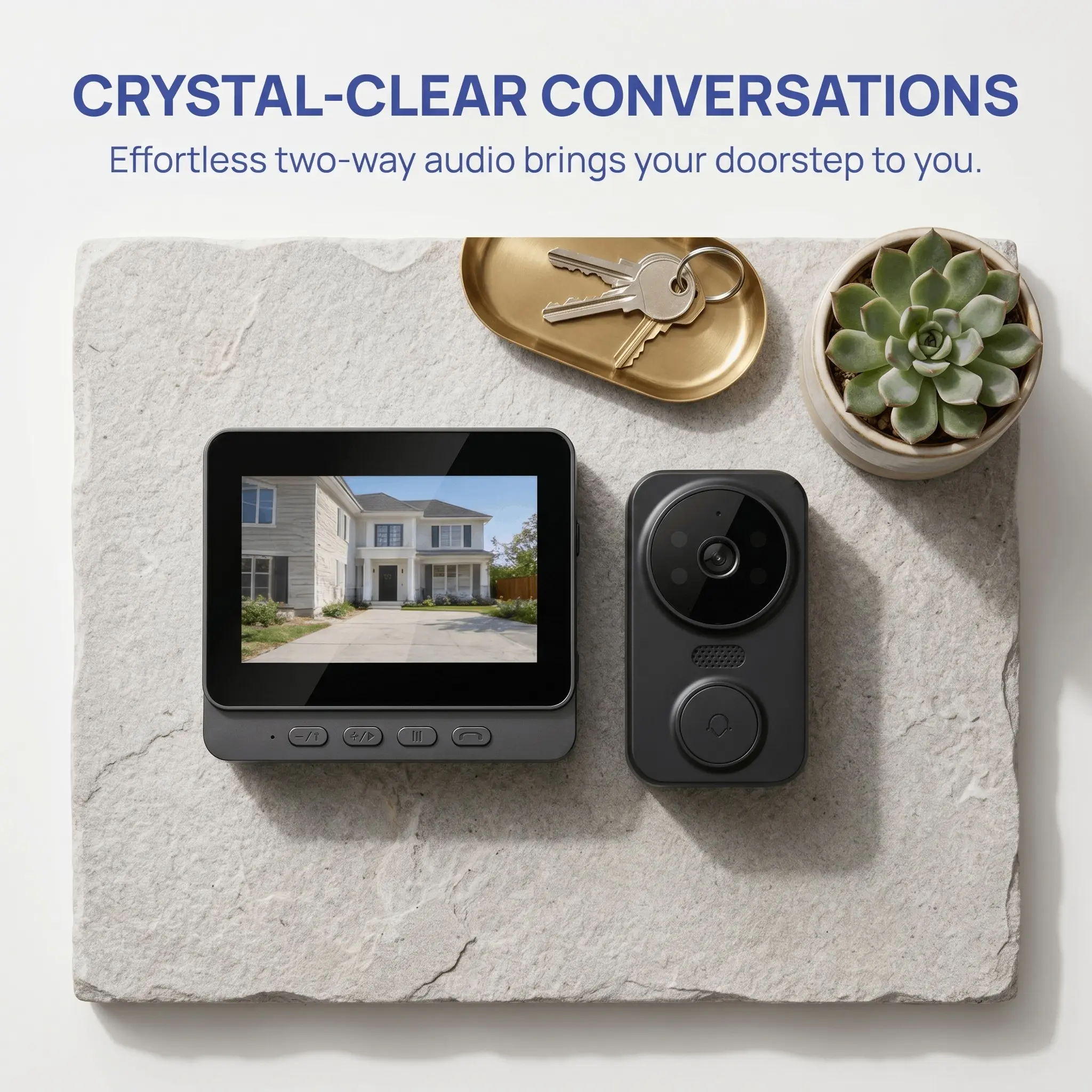 Wireless Video Doorbell with Indoor Monitor, No WiFi No APP Needed, 1080P HD Door Camera with Night Vision, Two-Way Audio, Rechargeable Home Security Camera, Rechargeable Video Intercom