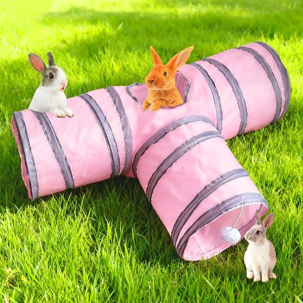 Tunnels & Tubes Collapsible 3 Way  Grey, Play Tunnel Tube  with  Ball for Kitten, Puppy, Bunny, Ferret, Interactive Toys for Fun Playtime & Exercise
