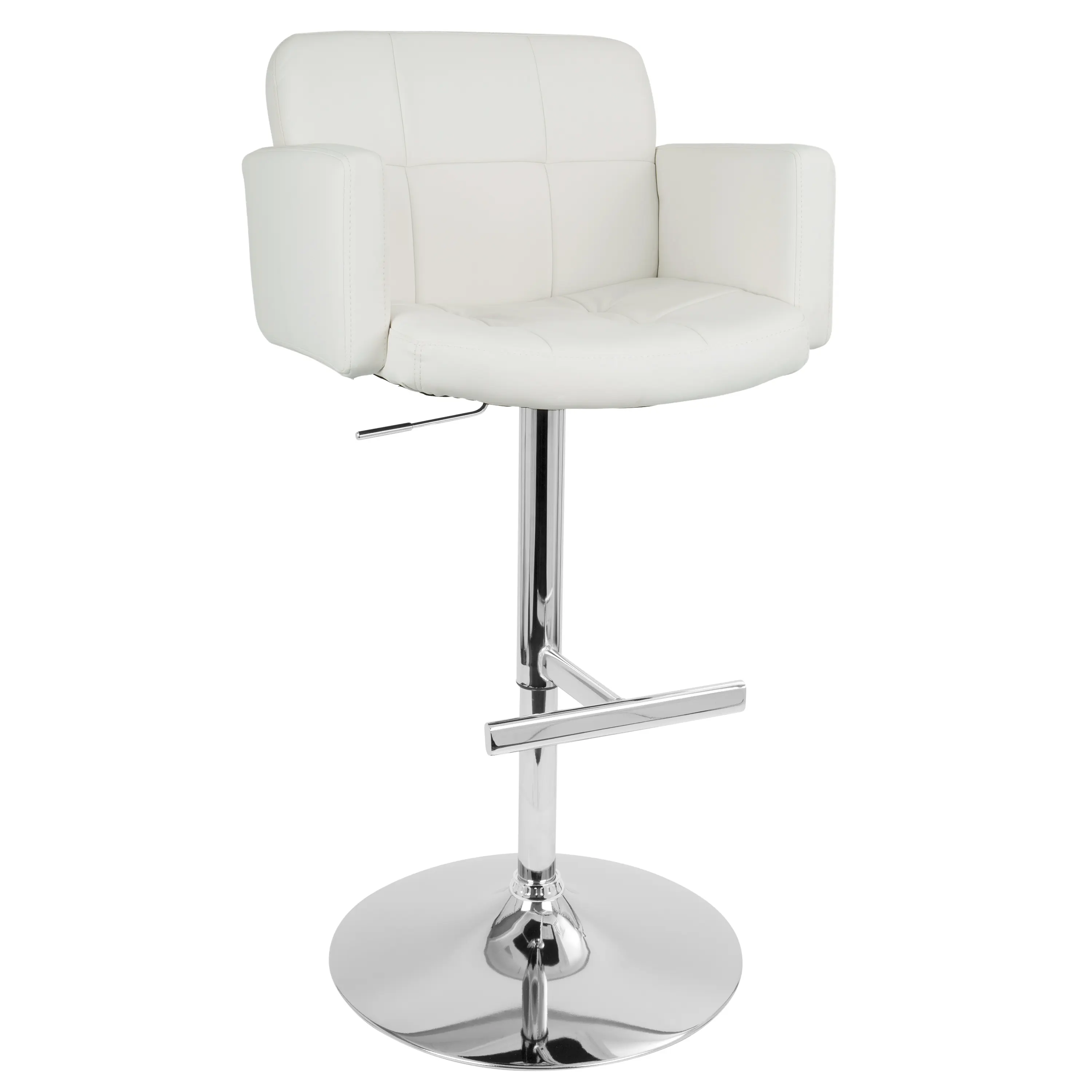 Nokaa Stout Contemporary Adjustable Barstool with Swivel and White Faux upholstered – Modern Counter Height Bar Chair for Kitchen Island, Living Room, Home Bar, Sturdy Metal Frame, Easy Clean, 1 Pack