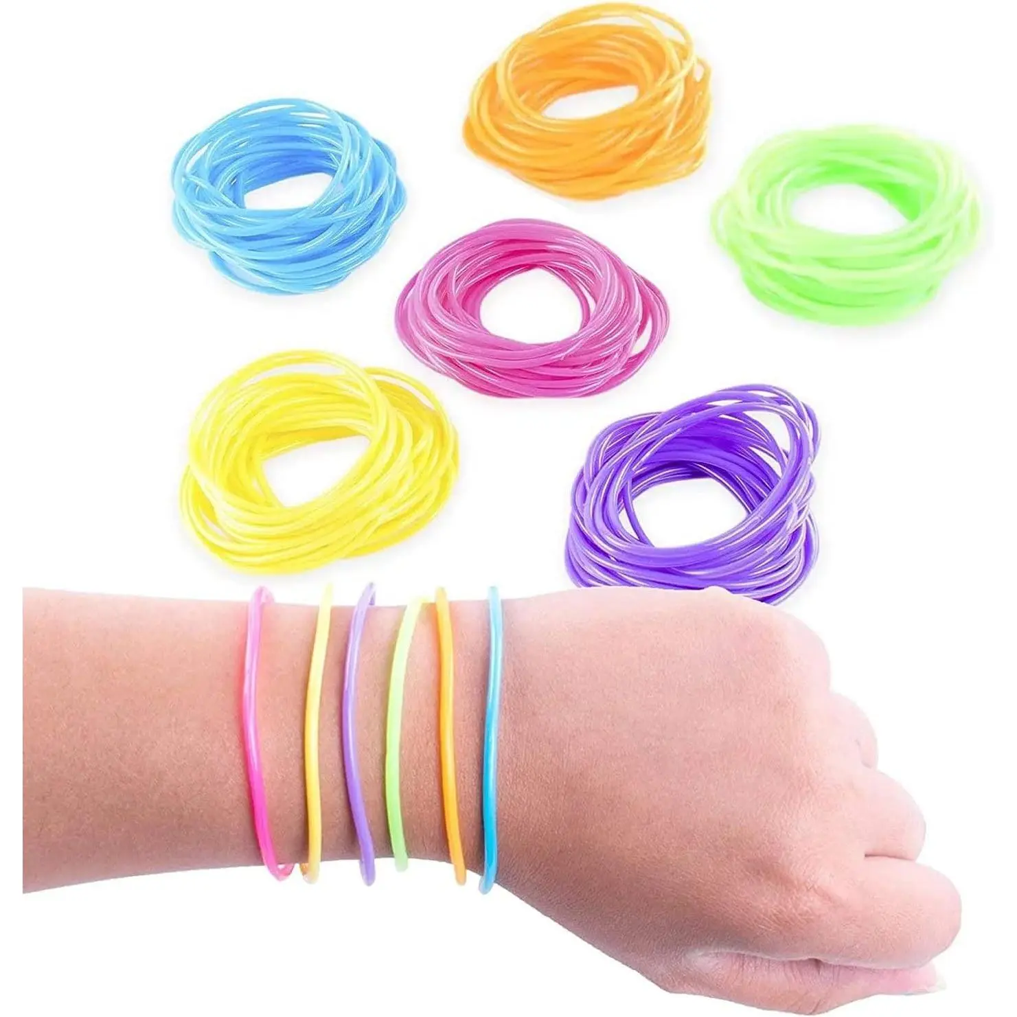 80s Colorful Retro Rock Pop  Rainbow Diva Disco Jelly Neon Gel Stretchable Bracelets Bands for Theme Events, Colorful ,   Party Favor Pries (288)