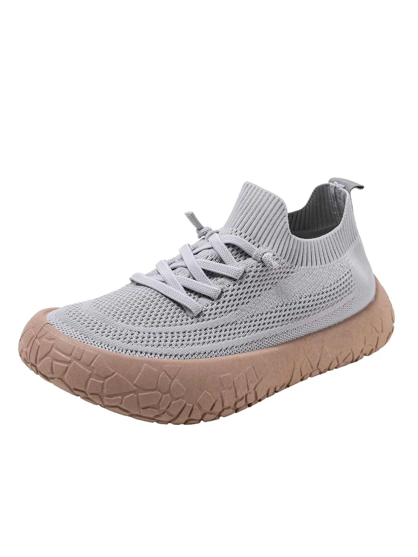 Women's Fall New Round Toe Breathable Knit Thick Sole Slip-On Flat Shoes, Casual Sporty Walking Boots, Lightweight Hiking Footwear