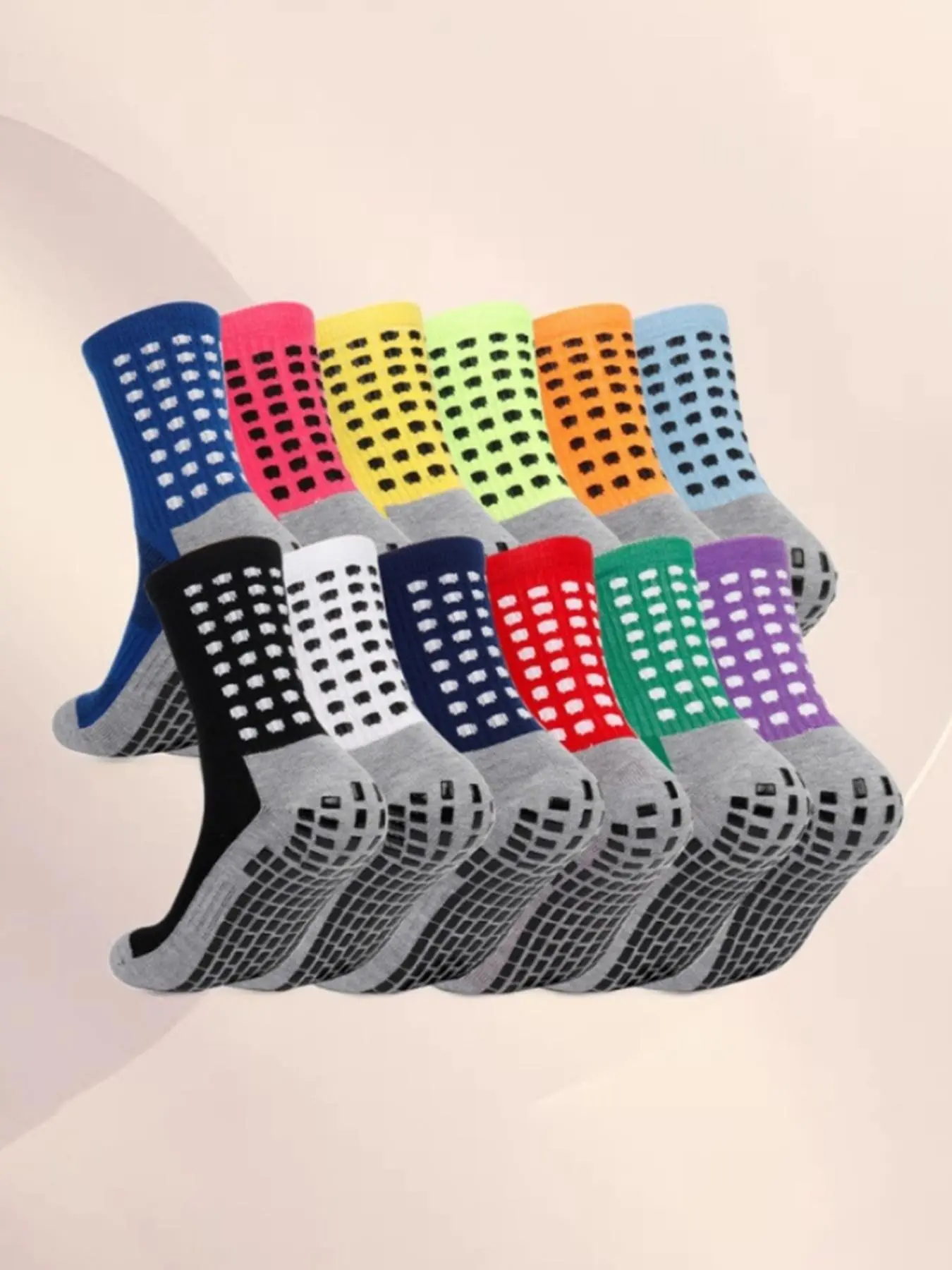 12 Pairs Unisex Sports Crew Socks, Anti-Slip Football & Basketball Socks, Durable Breathable Yoga Training Socks, Adult Competition Socks, Non Slip Socks