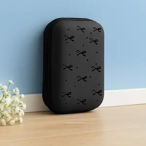 1pc minimalist sweet and cool girl style bow pattern printed storage box with mesh pocket and compact design - cable/headphone/charger/card/small accessory storage box, suitable for office, travel, enthusiasts - durable and portable accessory sorting
