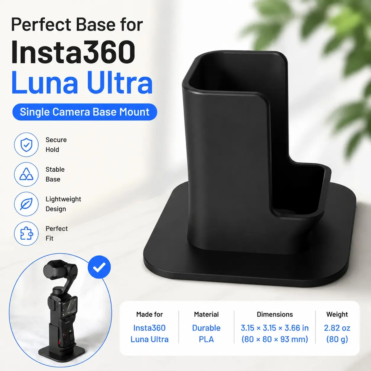 Insta360 Luna Ultra Base Stand, Stable Support for Camera Accessories, Essential Mounting Solution, Perfect Fit for Your Devices