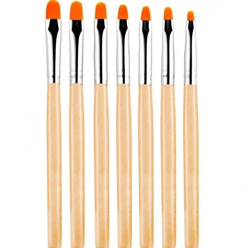 Landot 7pcs Gel Nail Brush Set, Oval Shaped Brushes for Nail Tips Builder & Overlay, Sculpting, Poly Gel & Extensions, DIY Nail Art & Salon Use, Nail Art Tools
