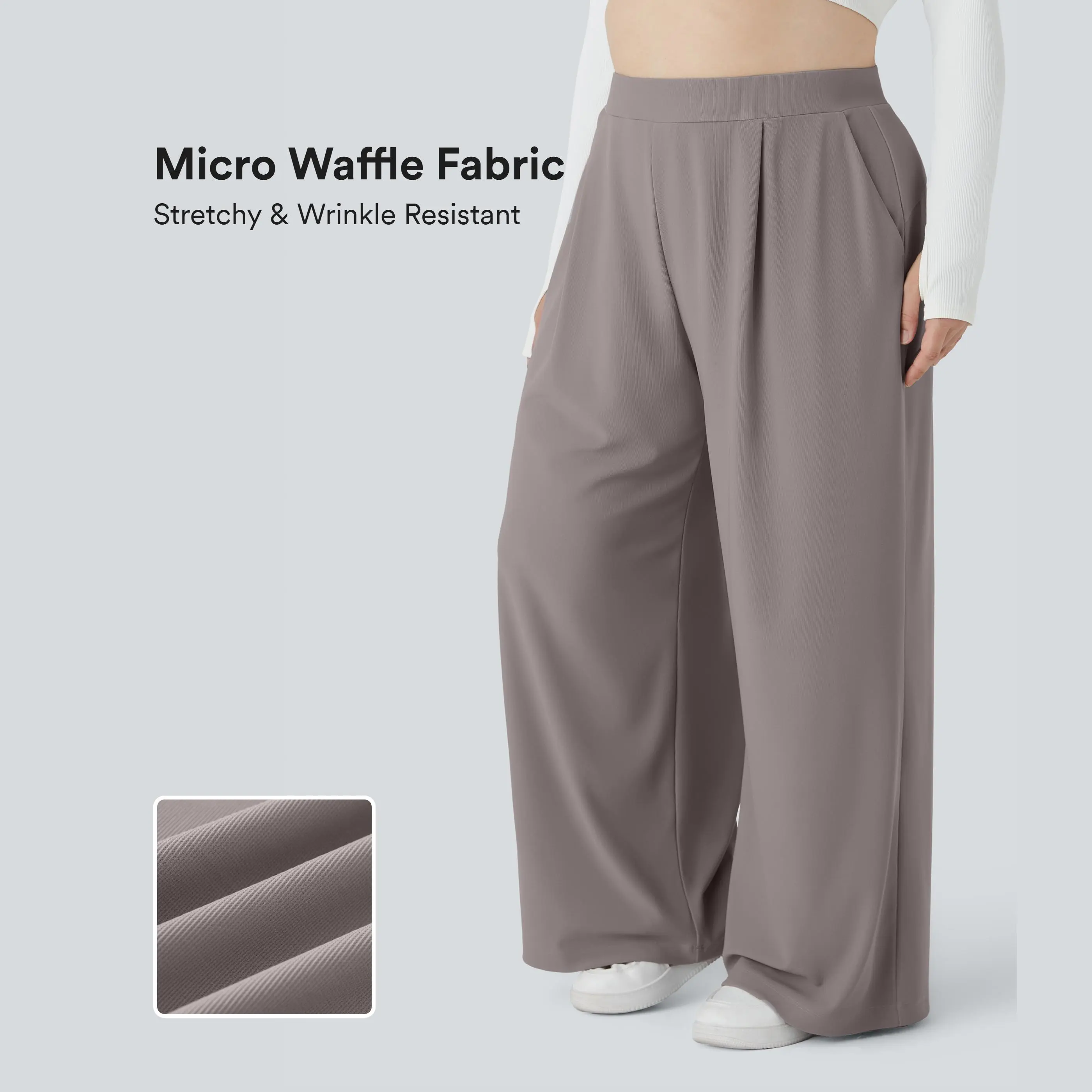 Halara Flex™ High Waisted Body Sculpt Waist-Slimming Pocket Wide Leg Micro Waffle Plus Size Work Pants