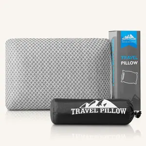 Memory Foam Travel Pillow Compressible Medium Firm Camping Pillow Breathable Cover Ideal for Backpacking Hiking Bed Airplane Car (Light Grey, S)