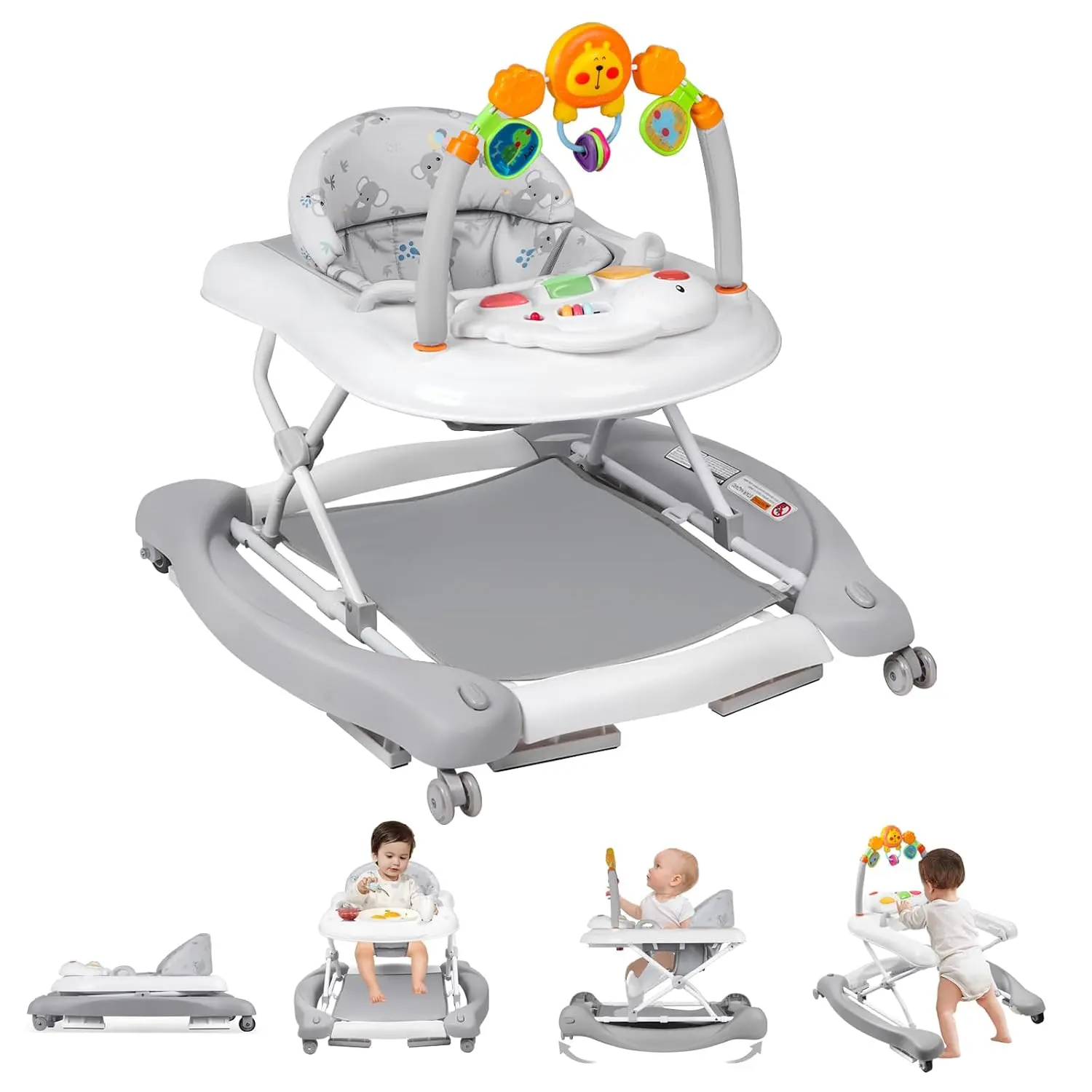 5 in 1 Foldable Baby Walker for Boys Girls Infant 6-12 Months| Walkers for Babies with Bouncer, Rocker, Feeding Tray, Music, Adjustable Heights & Wheels, Seat Activity Walker