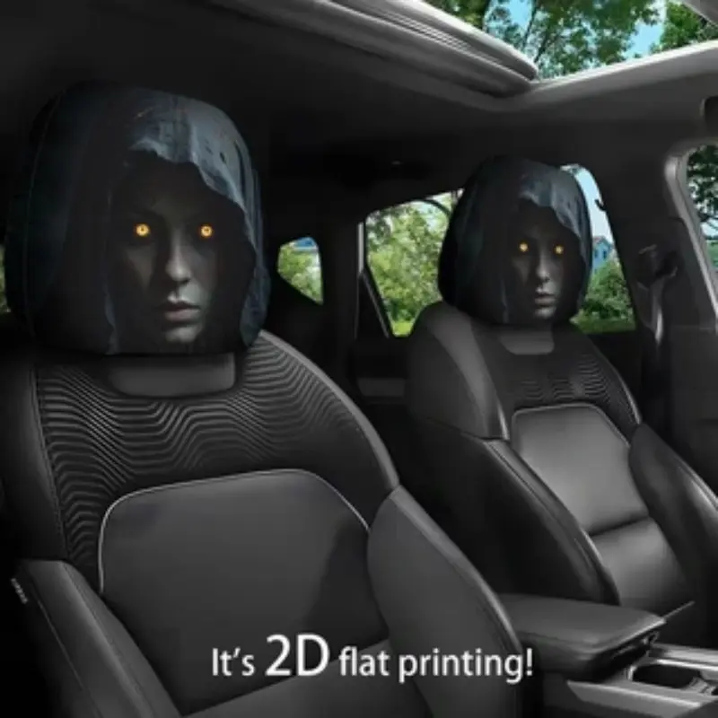 2pcs Car Interior Headrest Covers, 2D Flat Printing, Stretchy & Elastic, Fun Patterns, Easy Install & Clean, for Daily Commute, Long Trips, Casual Driving