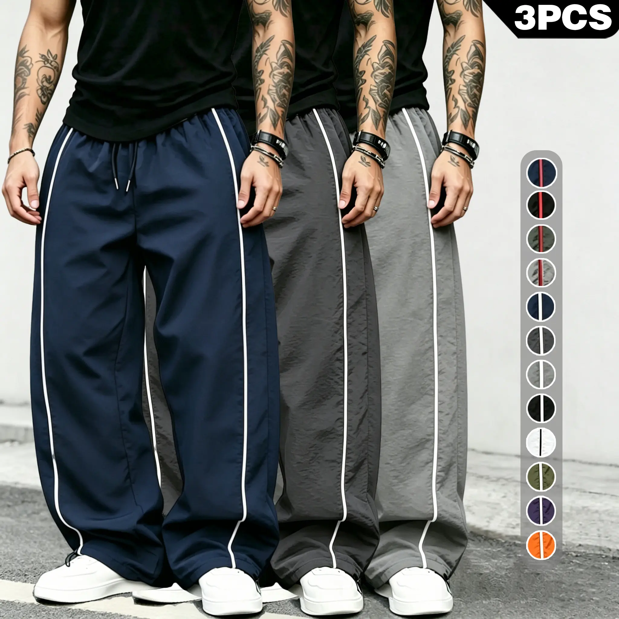 spring, summer, autumn Speed Drying Striped Sports Pants for Men, High Street, Drawstring, Leg Tight, Loose, Casual, Versatile Sports Pants