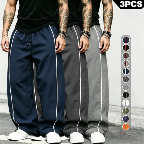 spring, summer, autumn Speed Drying Striped Sports Pants for Men, High Street, Drawstring, Leg Tight, Loose, Casual, Versatile Sports Pants