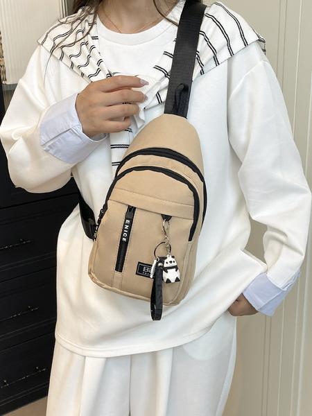 Casual Fashion Zipper Fanny Pack with Animal Pendant, Matching Chest Bag for Women & Men, Versatile Sling Bag for Daily Used, Lightweight Crossbody Bag