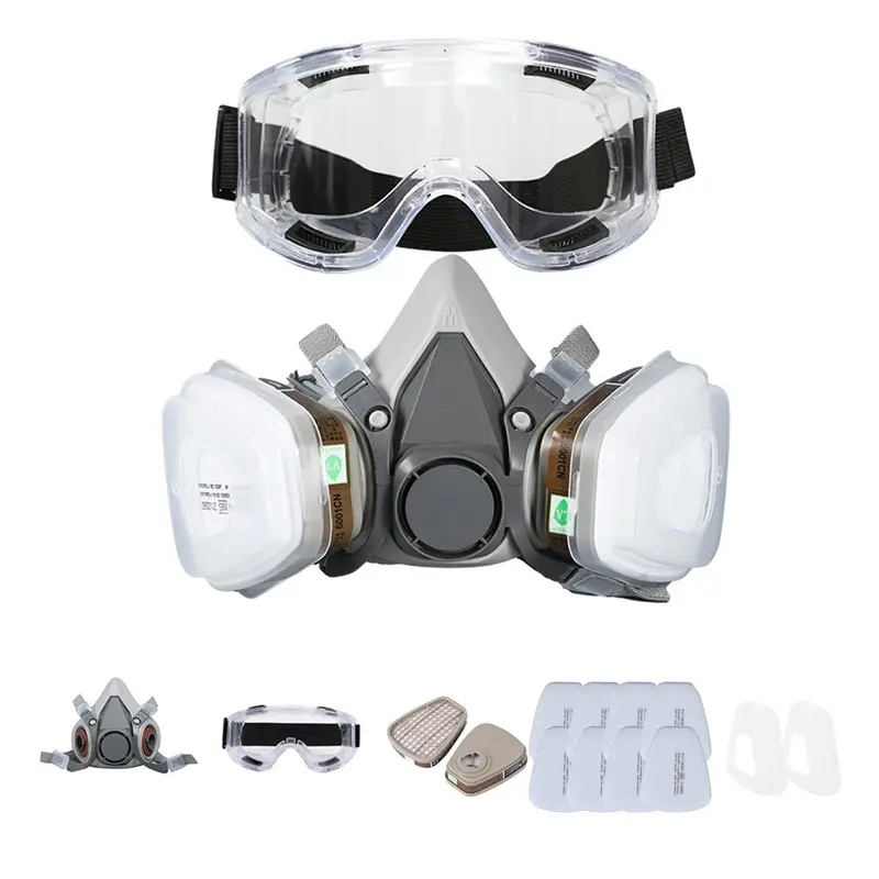 Reusable half face gas mask Respirator Mask Protective Mask with safety goggles, filter for painting, welding, polishing, woodworking, and other job protection, Construction Gear, Safety Equipment