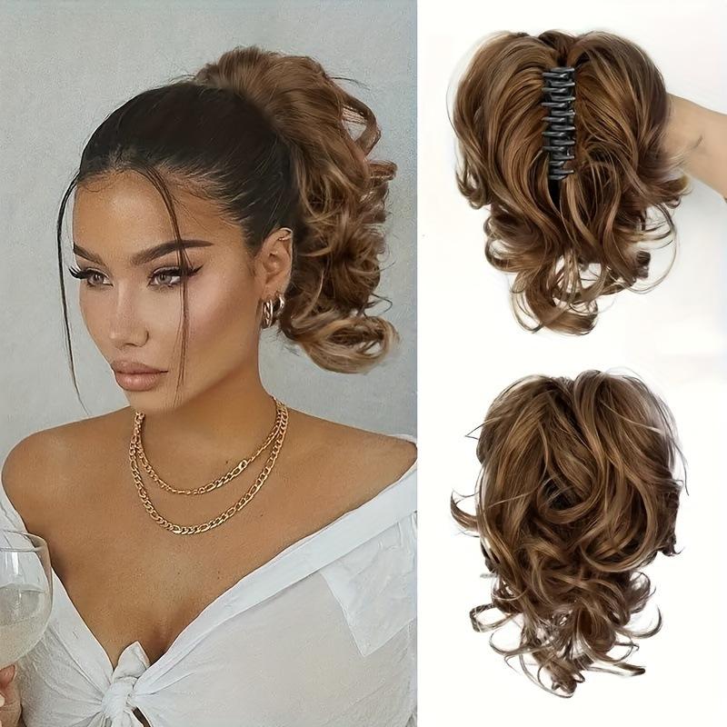 Short Clip On Messy Ponytail Hair Extension Waterfall Wave Voluminous Adjustable Big Curly for Women Blonde