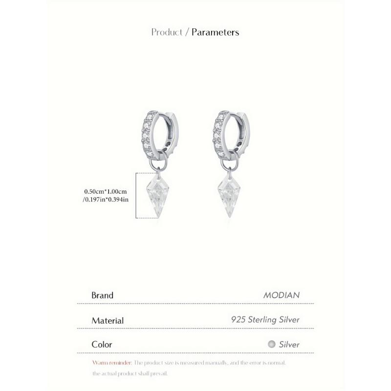 Elegant MODIAN 925 Sterling Silvery Hoop Earrings with Sparkling Cubic Zirconia Charm - Hypoallergenic, Perfect for Parties & Vacations