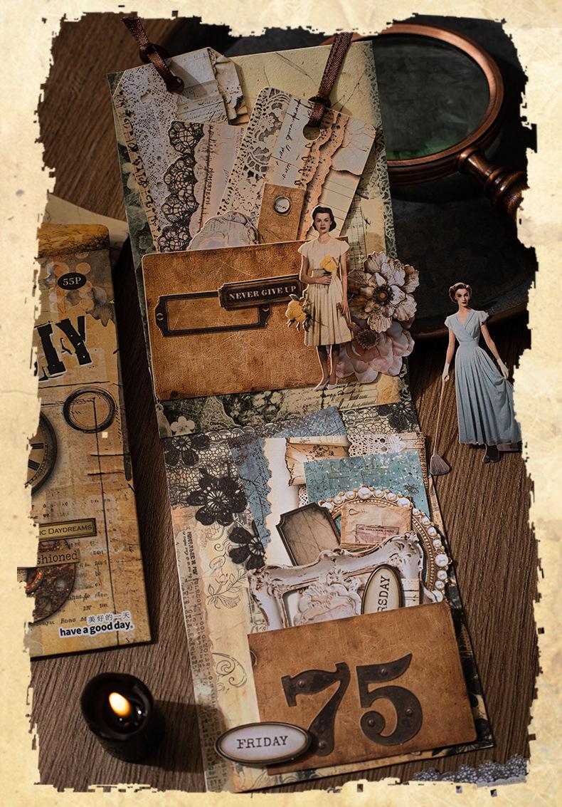 220 sheets/set, retro material pack, character theme, hard cardboard and light paper materials, creative DIY materials, handbooks and handmade materials.