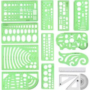 Angrox Geometric Drawings Templates Measuring Geometry Rulers 15 Pcs with 1 Pack File Bag for Design School Studying Office Building…