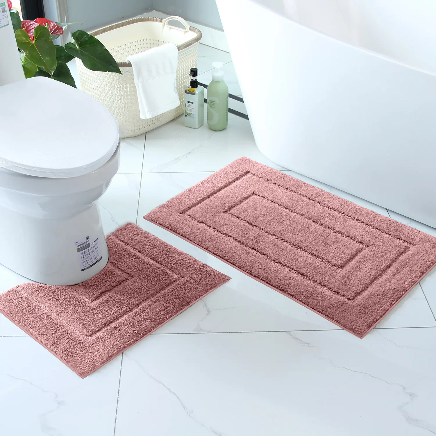 2-Piece Super Absorbent Non-Slip Bath Mat Set, Soft Comfortable Bathroom Rug, U-Shaped Toilet Pad, Multiple Colors Available, Bathroom Rugs Set, Bathmats For Bathroom