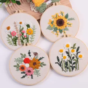 Russian Punch Needle Embroidery DIY Kit, Kids Beginner Tufting Set, Floral & Plant Patterns