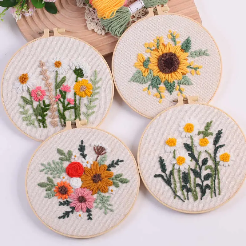 Russian Punch Needle Embroidery Kit for Kids - Beginner DIY Craft Set with Satin Fabric and Floral & Plant Patterns, Plants