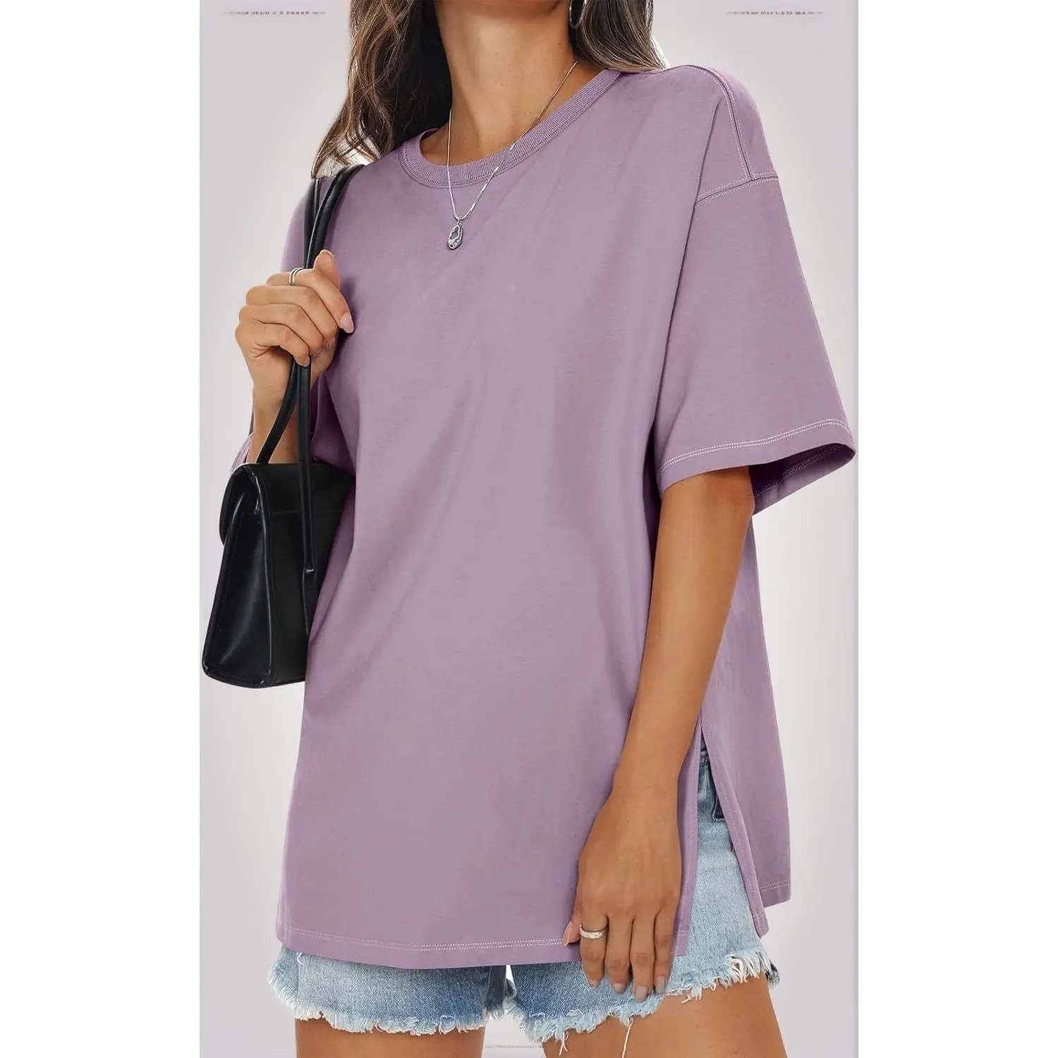 Women's Cotton Oversized Crew Neck Short-Sleeve Loose-Fitting T-Shirt with Side Splits, Casual 2026 Summer Tee for DIY Painting Supplies Enthusiasts