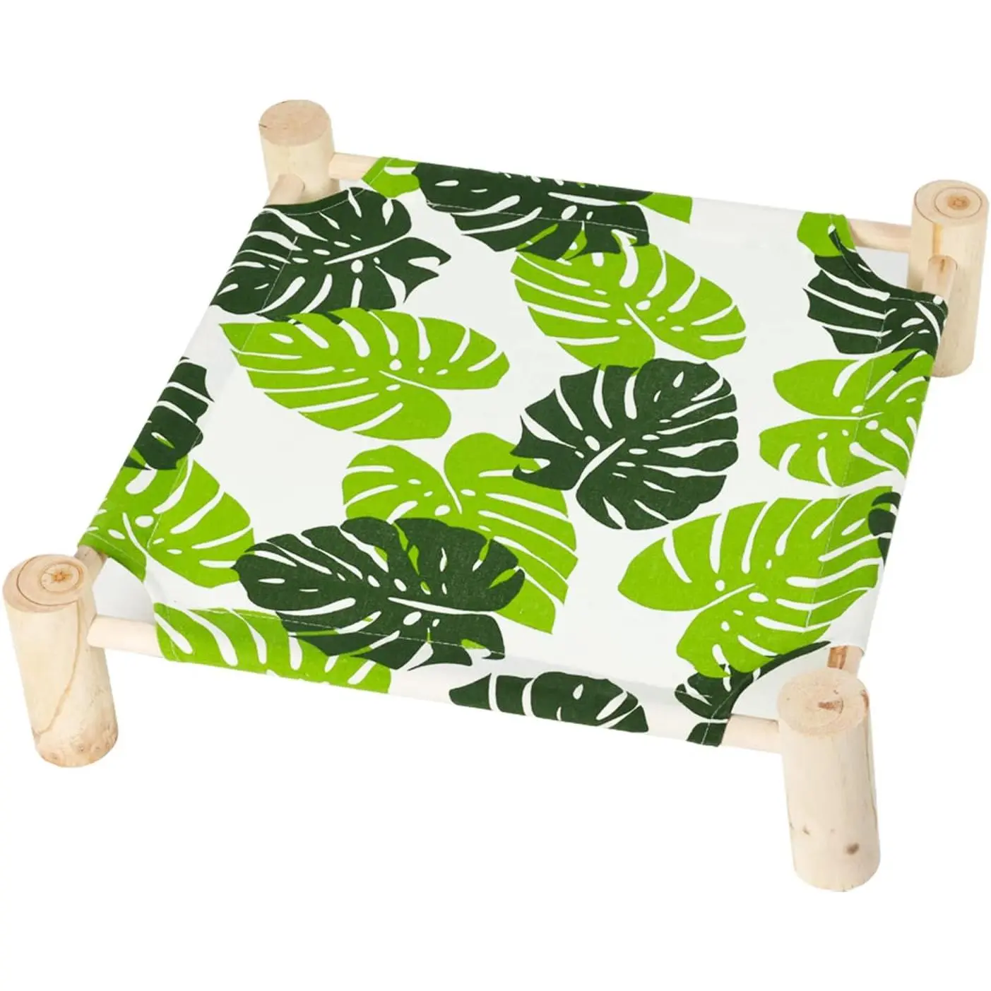 Hammock Bed Small Eleveted  Bed 19x19 in Monstera Leaf | Brethable Wooden  Bed, Cooling  , Outdoor  Furniture For Summer