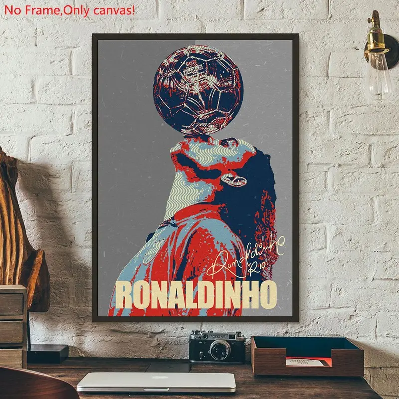 1 piece/set frameless canvas painting print poster, Classic Football player art, Ronaldinho Football Art, a perfect gift for football loves, ideal gift for bedroom, living room, dorm hallway, kitchen, mural, wall decoration, room decor