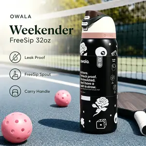 Owala Weekender 32oz Insulated Water Bottle Minimal White Rose Sketch Print FreeSip Spout Leakproof Stainless Steel Travel Cup With Carry Handle For Pickleball Sports
