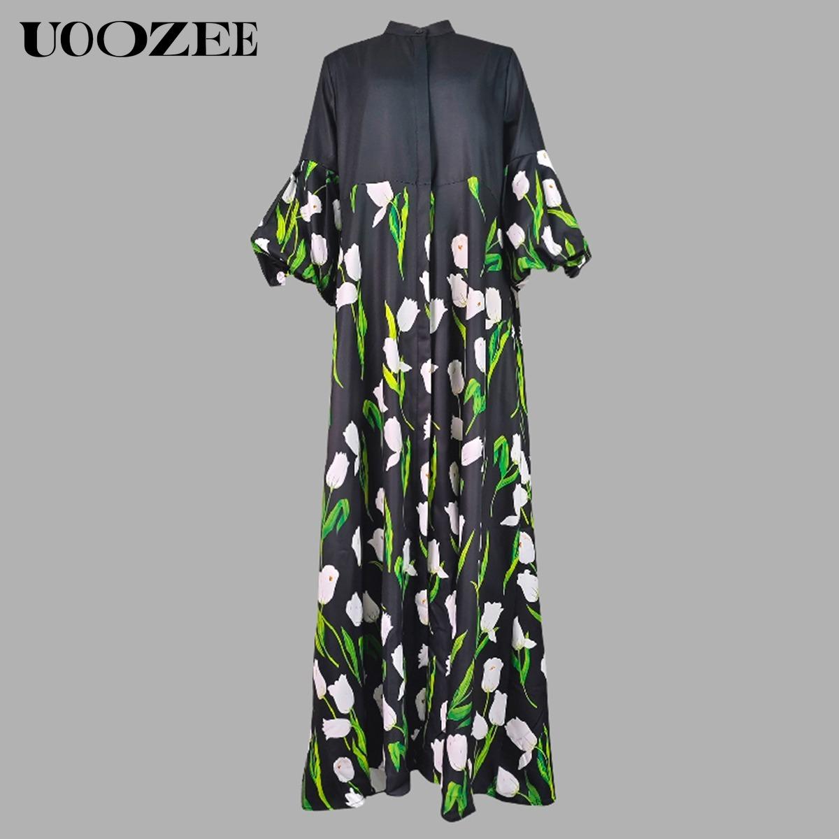 Split-Joint Pleated Floral Printed Floral Loose Long Sleeves Stand Collar Trench Coats Tops Elegant