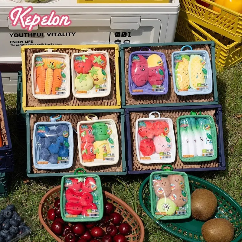 New Fresh Q Vegetable Fruit Plush Creative Keychain for Purse, Cherry Tomato Kiwi Pepper Corn Keychain, Fun and Unique Accessory