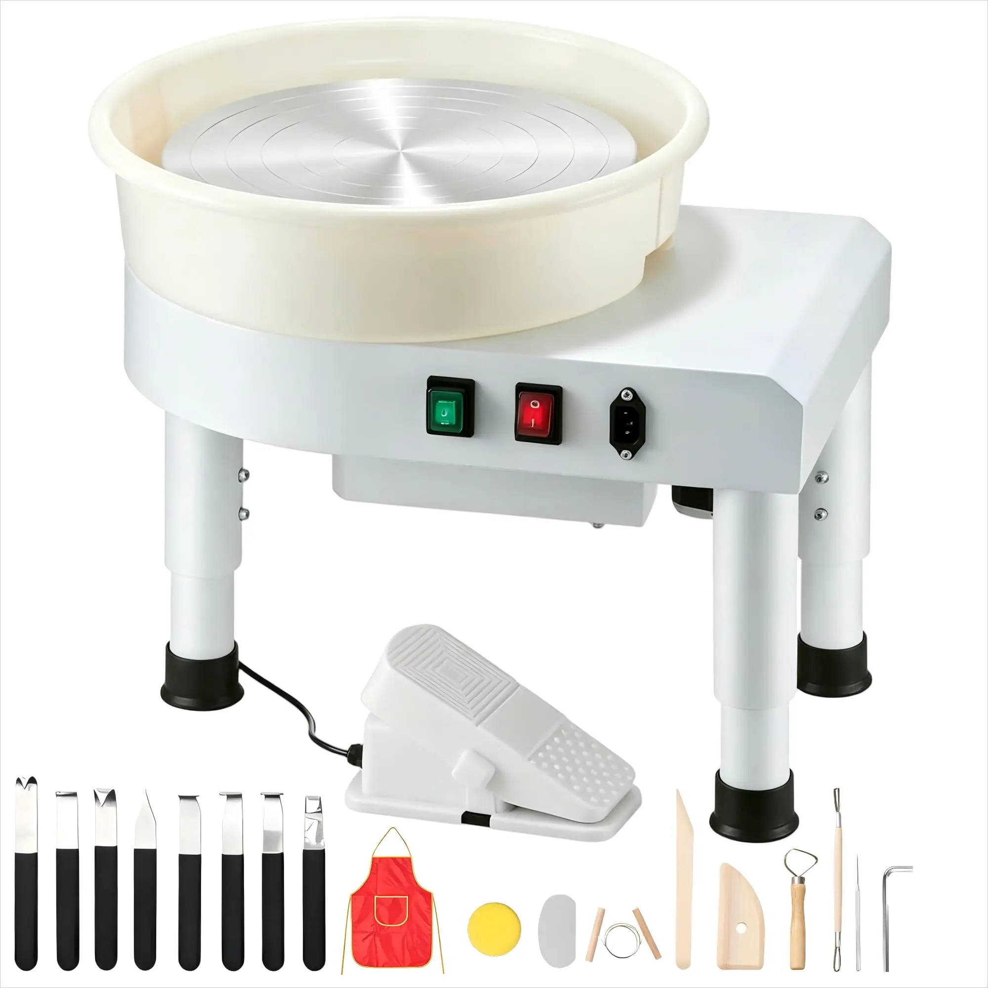 14-in Pottery Wheel with Lift Table | 450W Adjustable Height Potter's Wheel Kit with Foot Pedal, Detachable Basin – DIY Ceramic Wheel for Adults, Beginners & Artists