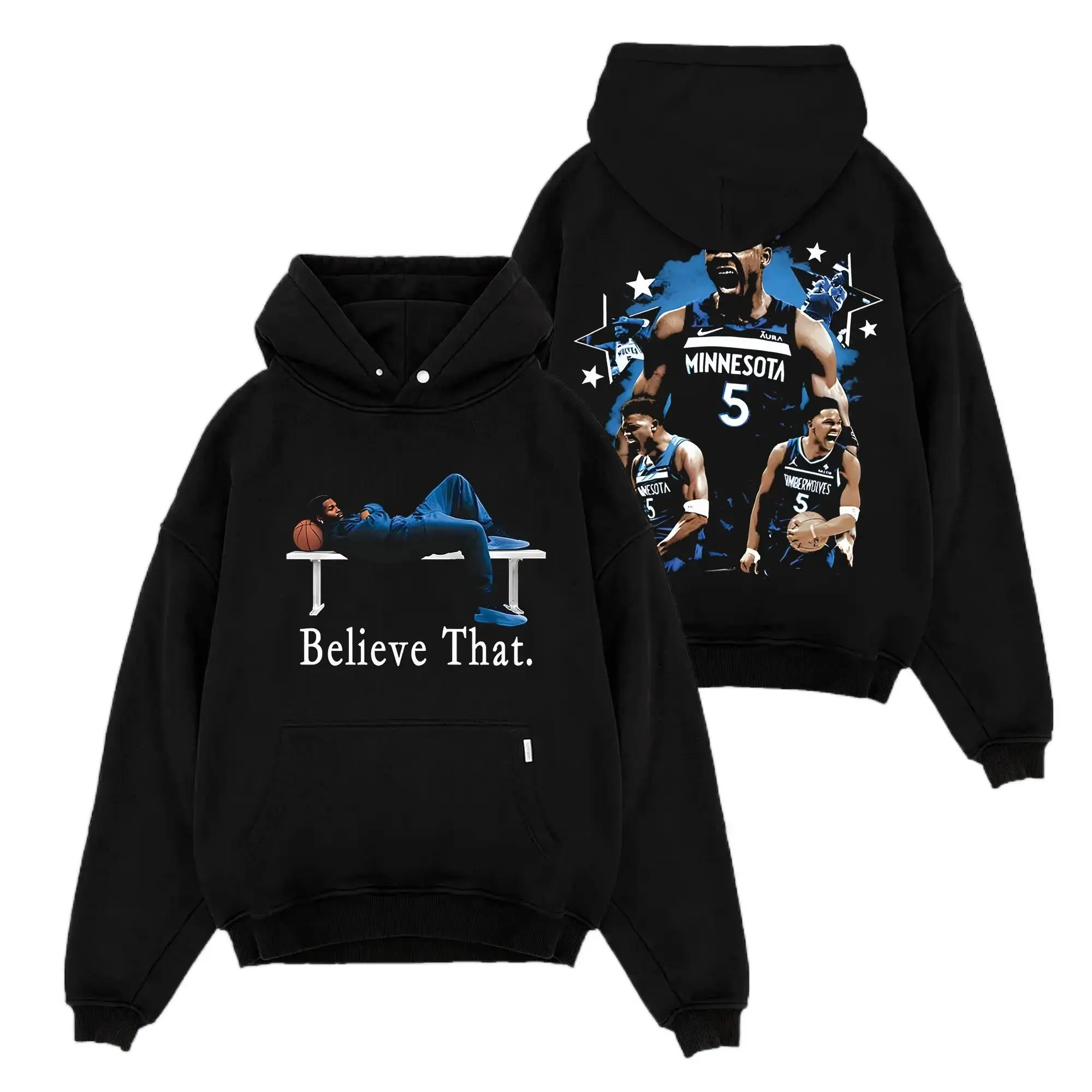 [Sale Up To 50%] Unisex Vintage Anthony Edwards Minnesota Basketball Graphic Hoodie, Retro Ant Man#5 Believe That Cotton Pullover, Oversized Washed Streetwear Hoodie, Unisex Hoops Fan Gift for Men Women and Basketball Collectors