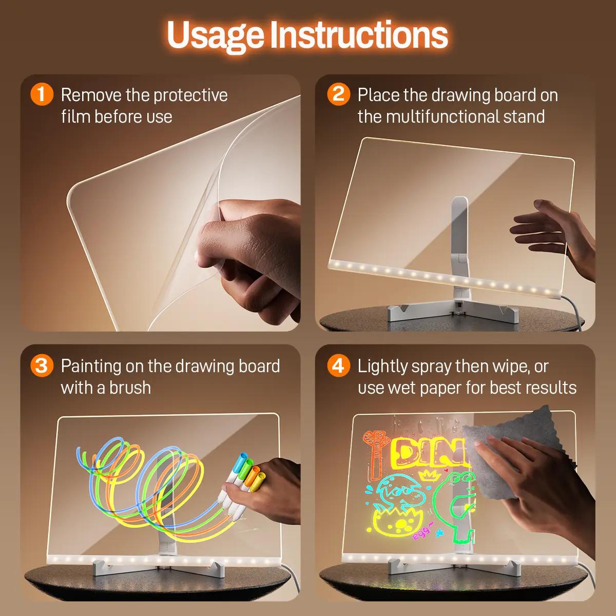 LED Drawing Board for Kids, Acrylic Dry Erase Light-Up Drawing Board with Stand, Markers & Wipes, Erasable Reusable Board for Kids Learning, Ideal Gift for Birthday