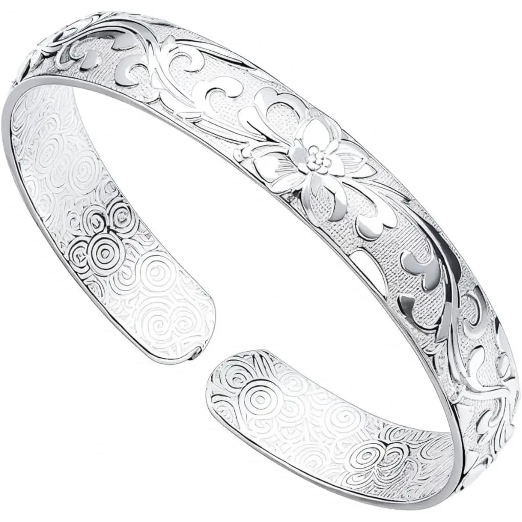 Simple 925 Sterling  Cuff Bangle Bracelet, Adjustable Open Design, Elegant   for Women and