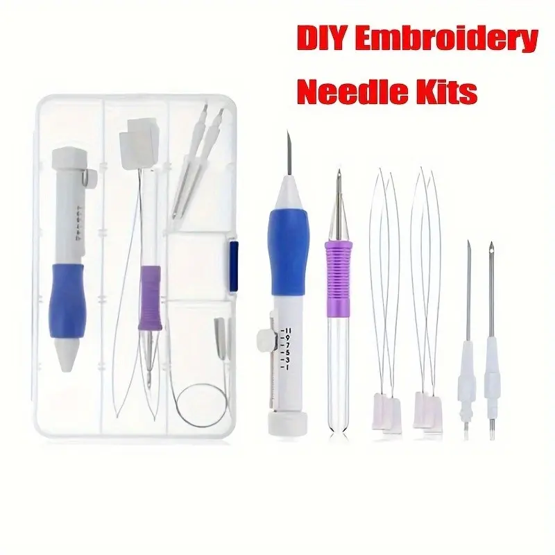 7 Piece DIY Embroidery Needle Kit, Magic Embroidery Pen with 4 Sizes Needles, Ideal for Beginners in Weaving, Sewing, and Stitching Tools, Embroidery Kits
