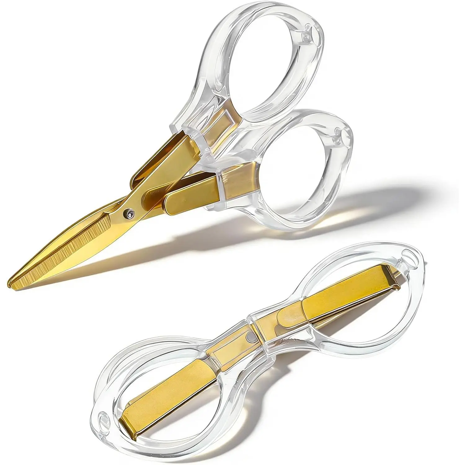 2 count Folding , 3.8" Mini Travel Foldable  Stainless Steel Small Tsa Approved Pocket Scissor with Clear Plastic Handles for Nurse  Office Craft Sewing,  + Clear