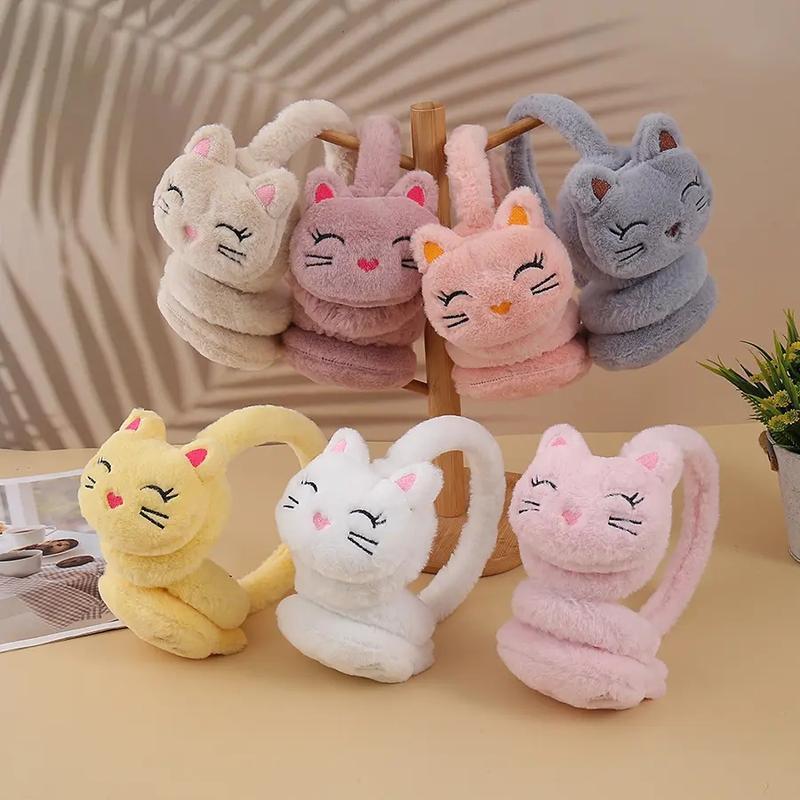 Cute Cartoon Cat Plush Earmuffs 2-Pack Winter Windproof Cold Proof Ear Protectors for Outdoor Cycling Skiing Best Christmas Gift for Girls
