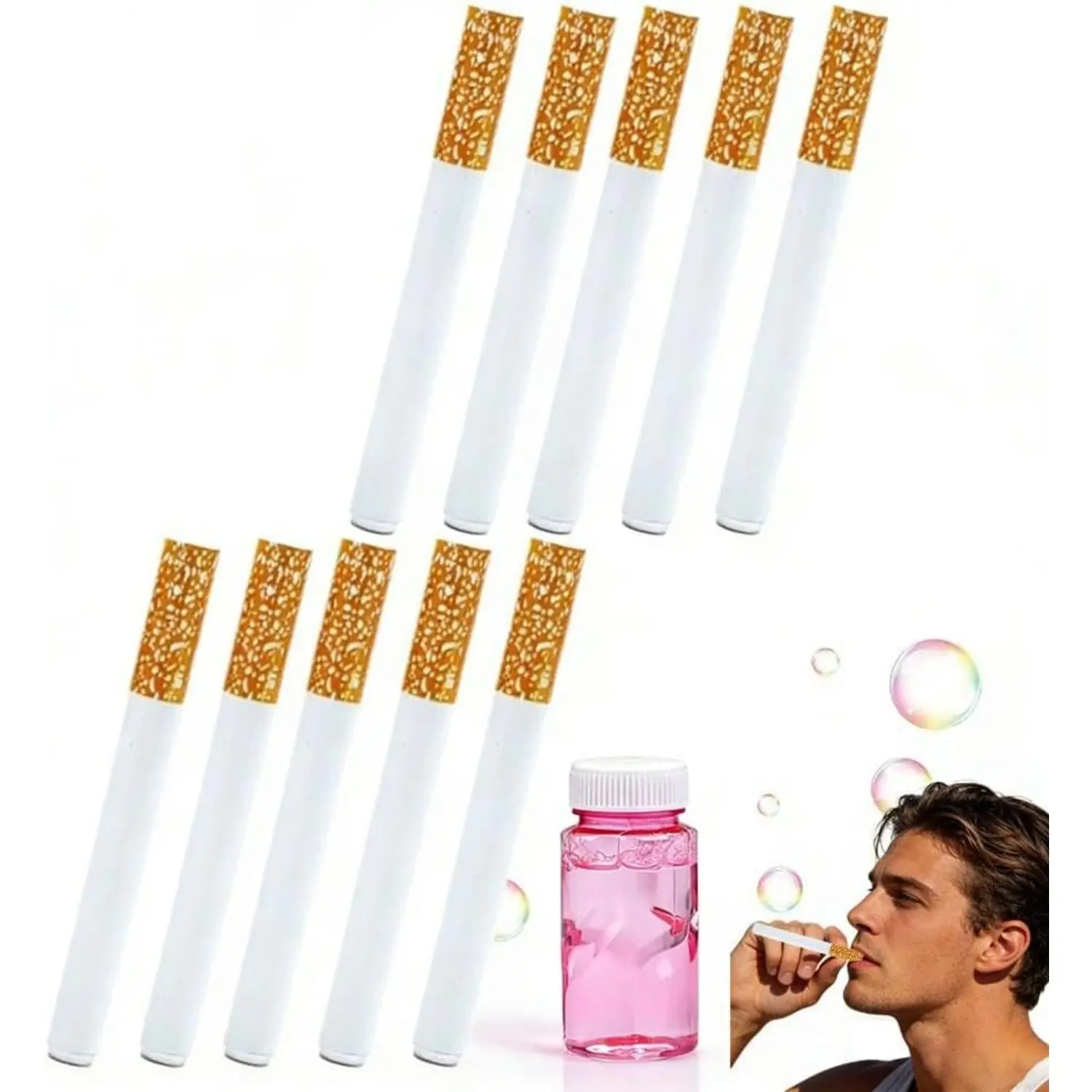 Bubble Toy , Bubble Blowing  Stress Relief Accessary, Fake Bubbles Smoke Pack Blower, Blow Bubbles Sticks with Liquid (10PCS)