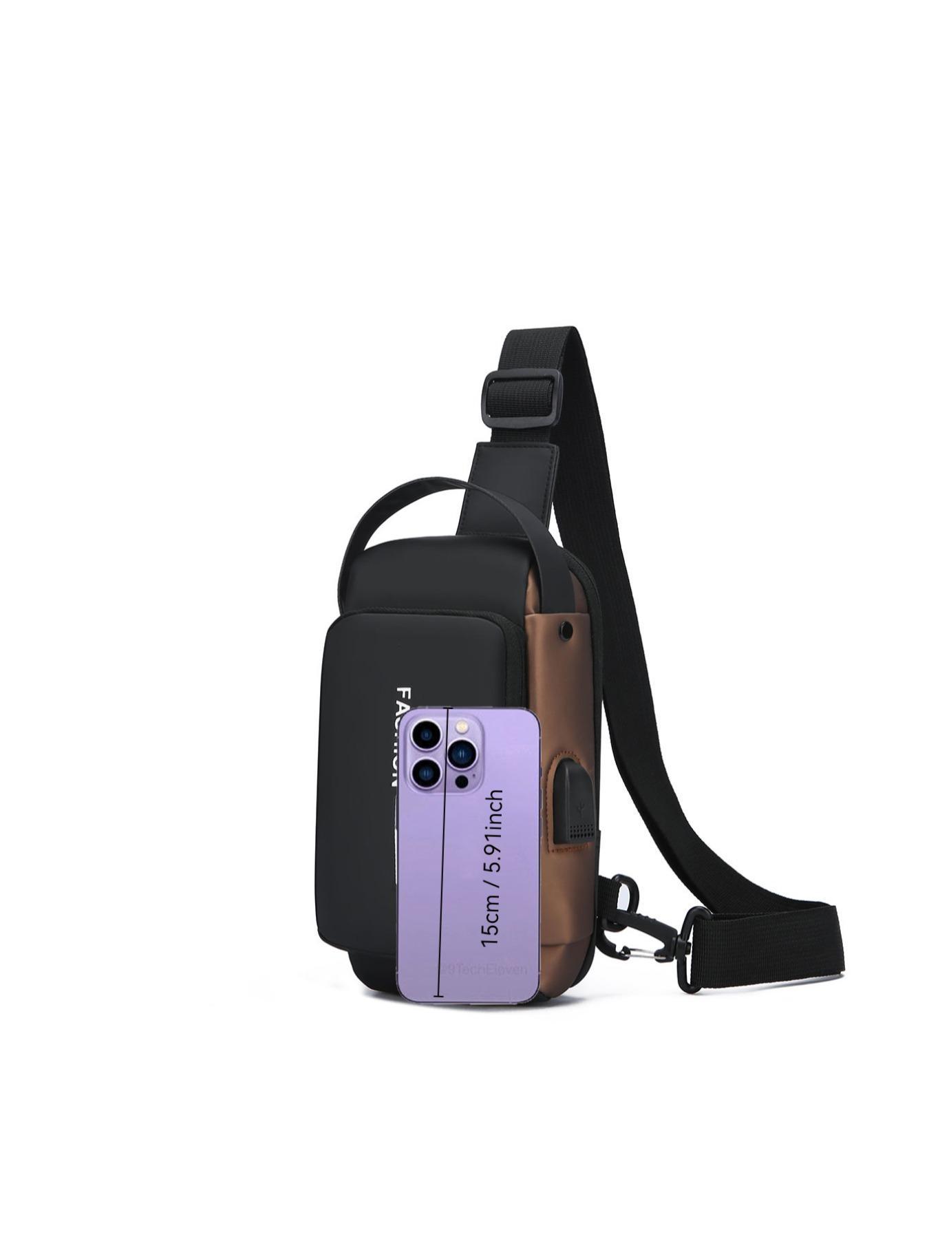 Men's Letters Print Zipper Chest Bag, Casual Anti-theft Large-Capacity Crossbody Bum Bag, Fashionable Sling Bag for Daily Use