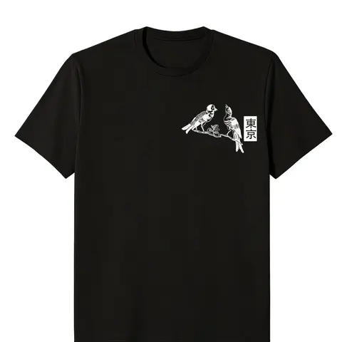 Casual Classic Summer Cross Design Cartoon Pattern Tokyo Floral Landscape Multi-Color Round Neck T-Shirt, Trendy Short Sleeve Fitted Top, Streetwear, Man, Casual Graphic Tee