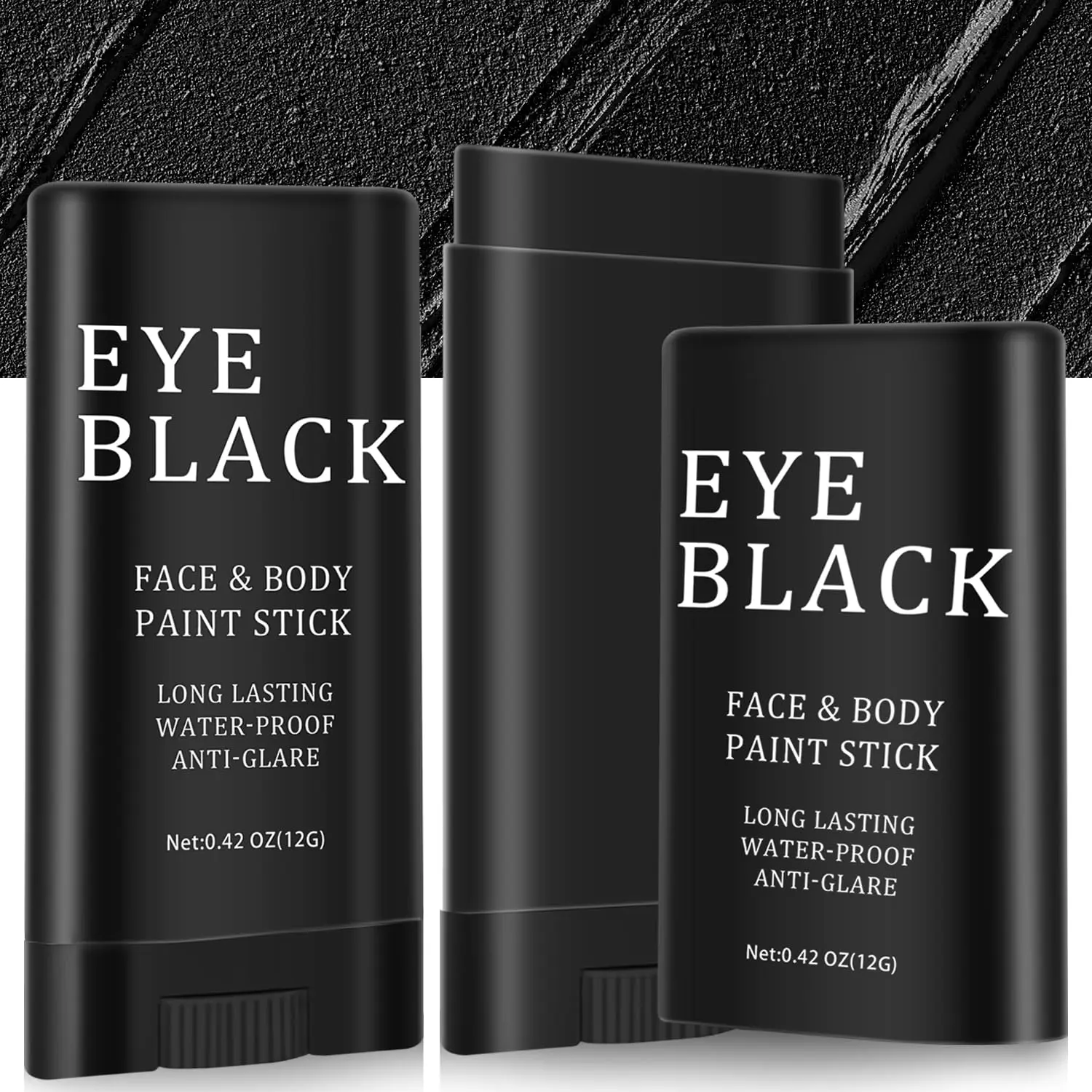 2-Pack Sports Eye Black Stick, Sweat-Proof Anti-Glare Cosmetic Face & Body Paint, Long-Lasting for Adults (Beauty & Personal Care, Body Makeup)