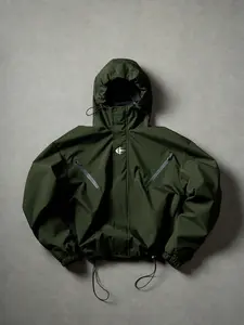 2026 New Arrival Men Minimalist Techwear Windbreaker Hoodie Jacket Solid Color Water Resistant Drawstring Hem & Hood Zip Side Pocket Lightweight Short Loose Outerwear Black Gray Army Green Brown Navy Dark Gray Multi Colors City Camping Daily Spring Fall O