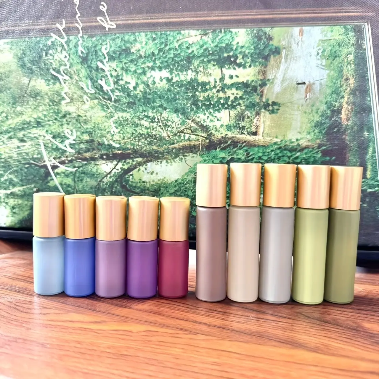 5pcs 5ML 10ML Glass Bottle with Spray Nozzle and Funnel, Gradient Color Perfume Essential Oil Cosmetics Refillable Bottle, Portable Gift for All Seasons