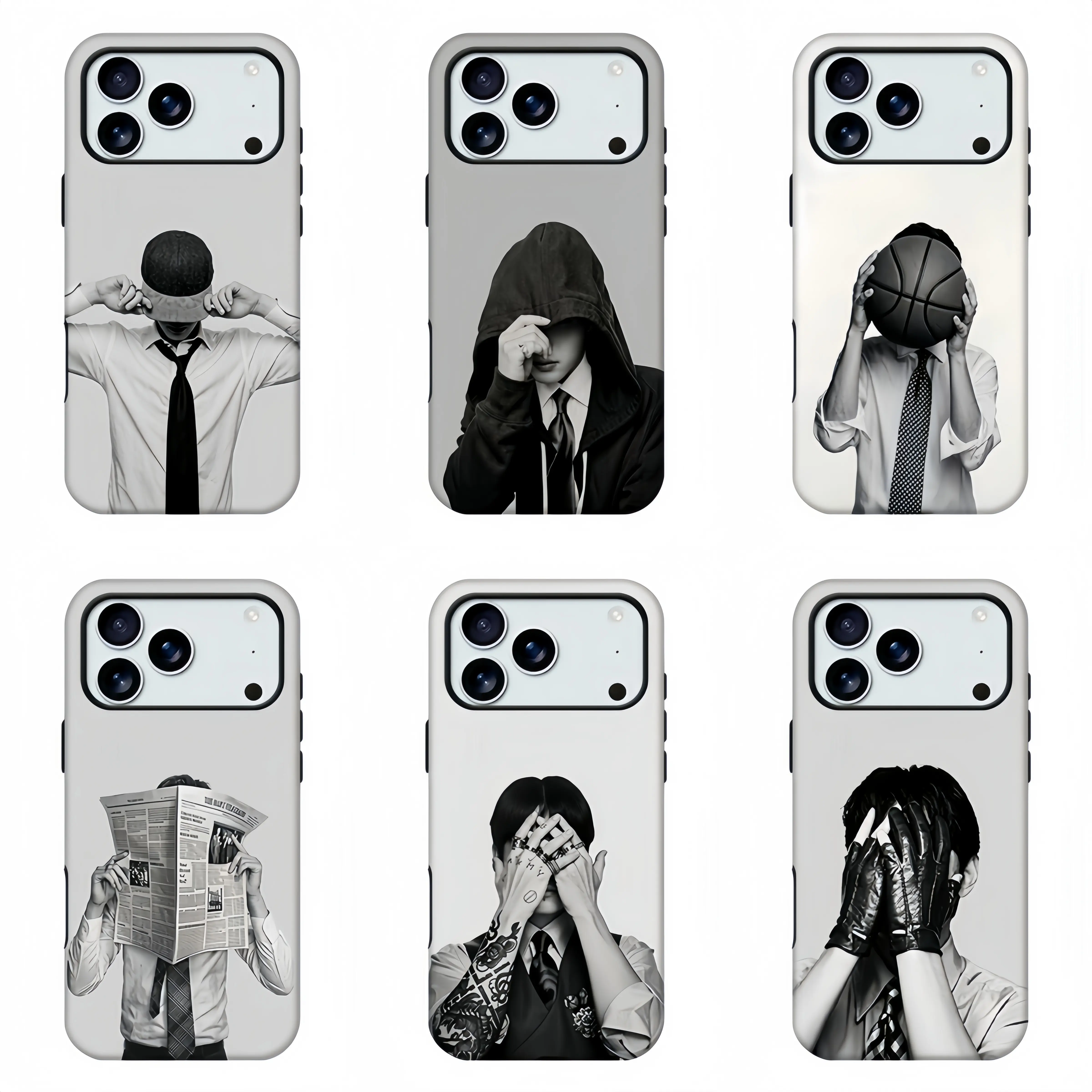 Monochrome Minimalist Handsome Guy Graffiti Phone Case, Business Streetwear Neutral Cool Male Aesthetic Fan Merch Phone Shell, Black White Trendy Printed Shockproof Protective Cover For iPhone11 12 13 14 15 16 17 pro max and Samsung Model,Perfect gift